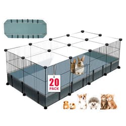 VISCOO 20 Panels Small Animal Playpen, Pet Playpen with Waterproof Mat, C&C Cage for Guinea Pigs, Rabbit/Bunny Cage, Bunny/Puppy Playpen, Indoor Outdoor Portable Metal Wire Yard Fence