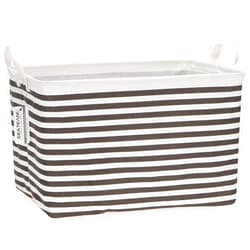 Sea Team Collapsible Canvas Fabric Storage Basket with Handles, Rectangle Waterproof Storage Bin, Box, Cube, Foldable Shelf Basket, Closet Organizer, 16.5 x 11.8 x 9.8 Inches, Black Stripe