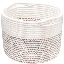 INDRESSME Small Rope Basket Round Woven Storage Basket Cute Dog Toy Basket Cotton Basket Baby Nursery Hamper Shelf Decorative Bin for Keys Gift 9.4 x 9.4 x 7.1 inches