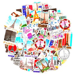 Yeaqee 200 Pcs Paris Stickers Vintage Eiffel Tower Stickers Vinyl Waterproof Paris Party Favors French Map Decals Travel Scrapbook Stickers for Luggage Water Bottles Guitar Laptop Notebook for Kids