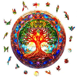 Aeekdook Wooden Jigsaw Puzzles for Adults - Wooden Puzzles Life of Tree- Stained Glass Unique Cool Wooden Puzzles for Adults - 300 Pieces Relax Puzzles (L - 13.4 * 13.4in)