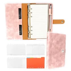 FYY Leather A6 Binder 6 Ring Binder Notebook - Refillable Notebook A6 Planner Binder with Binder Pockets, A6 Dividers, A6 Refill Paper, PU Leather Travel Binder Journal Cover Binder Pink Notebook