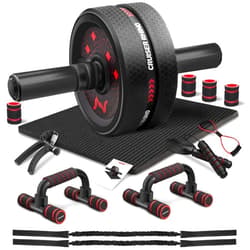 Cruiser rhino Ab Workout Equipment, Ultra Ab Roller Wheel Kit, Large Ab Roller with Resistance Bands, Push Up Bar, Jump Rope, Grip Strength Trainer, Pulling Rope, Ab Mat, Perfect for Home & Gym Fitness Equipment