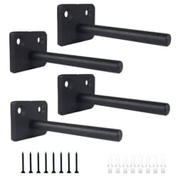 Kunzye Floating Shelf Brackets 4 Inch Heavy Duty Hidden Shelving Brackets for Floating Wood Shelves Hardware Rod with 3/8 Diameter,4 Pack Solid Steel Blind Shelf Supports with Screws