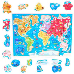 Montessori Mama World Map Wooden Puzzle, Continents and Oceans Puzzles for Kids Ages 4-6. Perfect Educational Toys for 4 Year Old Including Global Landmarks, Animals and Marine Life