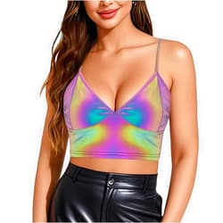 Giovacker Women's Sexy V-Neck Spaghetti Strap Sparkle Sequined Crop Tops Tube Top Bustier Vest Tank Rave Clubwear Camis Tee