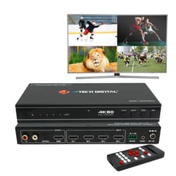 J-Tech Digital 4x1 HDMI Multi-viewer & Seamless Switcher 4K 60Hz | 4 in 1 Out w/ 8 Display Modes, Audio Extract, Aspect Ratio Change, OSD, PiP, PBP, Quad Viewing [JTECH-MV41A]