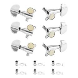 QWORK 6-Pack Guitar Tuning Pegs - Universal 3L+3R Machine Heads Knobs Tuning Keys for Acoustic and Electric Guitars - High Quality Zinc Alloy Metal Tuners with Installation Accessories