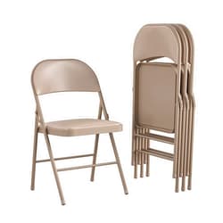 Cosco Vinyl Folding Chair, 4 Pack, Antique Linen