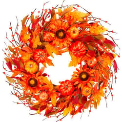 Sggvecsy Fall Wreath 22’’ Autumn Front Door Wreath Harvest Wreath with Pumpkin Sunflower Berry Maple Leaves Fall Decorations for Outside Indoor Wall Window Festival Thanksgiving Fall Autumn Decor