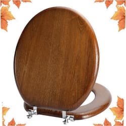 Angol Shiold Round Toilet Seat Natural Wood Toilet Seat with Zinc Alloy Hinges, Easy to Install also Easy to Clean, Anti-pinch Wooden Toilet Seat by Angol Shiold (Round, Brown)