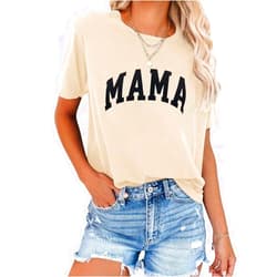 FEEKEKE Womens Mama Shirt Casual Short Sleeve Tops Letter Print Graphic Tees Cute T Shirts Blouse Mommy Apricot XX-Large