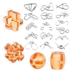 LFLQ Brain Teaser Puzzle 20Pcs Unlock Interlock Game IQ Test Wooden Toy 3D Unlock Interlock Puzzle Magic Ball Brain Teaser Toy Puzzles for Adults