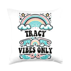 Retro Gift For Women Gift For TRACY Vibes Only Cute Retro Girls Tracy Name Throw Pillow, 18x18, Multicolor
