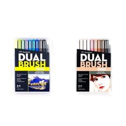 Tombow Dual Brush Pen Art Markers, 10-Pack Portrait and 10-Pack Landscape Sets. Blendable Brush and Fine Tip Markers