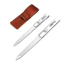 TOPCOMWW Metal Nail File Kit, 2 pcs Nail File Set with Leather Case, Double Sided Stainless Steel Nail File Sets, Professional Manicure Pedicure Tools for Fingernails and Toenails (Fine & Coarse)