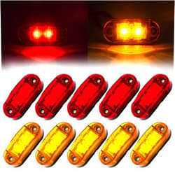 KEING (5pcs Amber, 5Pcs Red) 2.5 Inch 2 Diode Trailer Marker Lights 2 LED Trailer Side Marker Light Oval Trailer Running Lights for Truck RV Lorry Pickup Camper Waterproof Exterior Marker Lights Accessories
