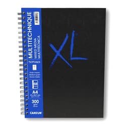 CANSON XL Textured Mixed Media 300gsm A4 Paper, Medium Grain, Spiral Pad Long Side, 34 White Sheets, Ideal for Professional Artists & Students