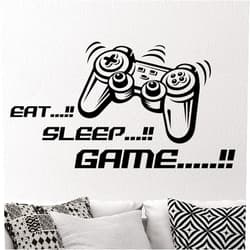 Wall4stickers Eat Sleep Game Joystick Wall Sticker Mural Vinyl Decal Nursery Kids Gamers Art Teenager Video Game Mural Children Room boys gaming controller home funny decoration murals playroom lettering quote