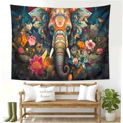 OSUNBD Boho Hippie Elephant Wall Tapestry for Bedroom Aesthetic, Mandala Bohemian Floral Tapestrys Art Decor, Vintage Cool Flannel Wall Hanging for Living Room Dorm Decor for Teens 100x90 Inch