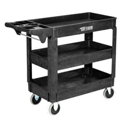 TUFFIOM Plastic Service Utility Cart, Support 550lbs Capacity Ergonomic Handle, Heavy Duty Tub Storage Cart W/Deep Shelves, Multipurpose Rolling 2-Tier Mobile Storage Organizer, for Warehouse Garage
