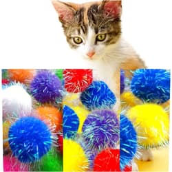 Shizhoo 20 Pieces Mix Sizes Sparkle Pom Pom Balls for Cat - Interactive Glitter Balls, Multicolor, Best as Kitten Play Toys…