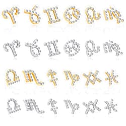 Noverlife 24PCS Zodiac Nail Charms for Acrylic Nails, Gold & Silver Twelve Constellation Pendants Rhinestone with Diamond, 3D Zodiac Theme Nail Jewelry Nail Decor for Women Grils DIY Salon Nail Design