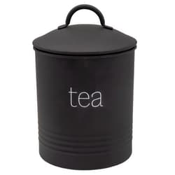 AuldHome Design Enamelware Black Tea Canister; Large Modern Farmhouse Style Tea Storage for Kitchen