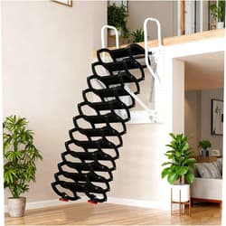 KEPMOGOH 10FT Pull Down Attic Stairs, 12 Step Wall Mounted Telescoping Attic Ladder, Telescopic Fold Ladder with Pulling Rod, Up to 660 lbs, for Attic Loft Roof