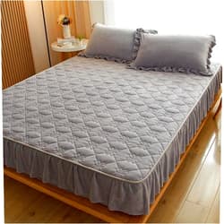 CFYCYHDZHT Full Size Fitted Sheet,Thick Warm Crystal Velvet Solid Color Mattress Protector, Bedroom Homestay Guest Room Ruffle Bedding Bed Sheet Light Grey 1 9020030cm