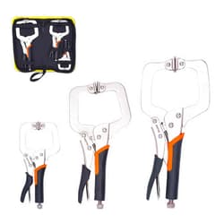Fstop Labs KOTTO 3 Packs Heavy Duty Locking C-Clamp Set, 6 Inch, 9 Inch and 11 Inch Locking Pliers Tools With Swivel Tips with Storage Bag for Craftsmen, Home & Workshop Use