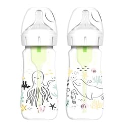 Dr. Brown's Dr. Brown’s Natural Flow® Anti-Colic Options+™ Wide-Neck Baby Bottle Designer Edition Bottles, Ocean Decos, 9 oz/270 mL, Level 1 Nipple, 2-Pack, 0m+