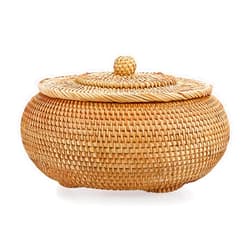 Hipiwe Round Rattan Boxes with Lid Natural Woven Storage Basket Bin Multi-Purpose Wicker Tray Weaving Decorative Shelf Basket Farmhouse Picnic Food Bread Fruit Table Storage Basket