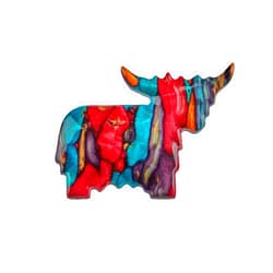 Charles Buyers Stunning Scottish Heathergems Multi Colour Highland Cow Coo Brooch Pin