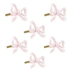 6 Funpop Metal Pink Bow Style Drawer knobs and pulls, Set of 6, for Cabinet Drawers, Dresser, Wardrobe- Easy to Install -Charming Design
