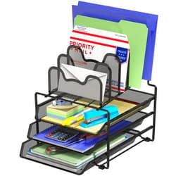 Simple Houseware Desk 3 Sliding Tray and 5 Stacking Section Organizers, Black