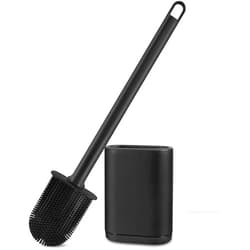 GAXMNS Silicone Toilet Brush and Holder Bendable Efficient Cleaning Wall Mounted Toilet Bowl Brush with Long Handle Brush Head and Silicone Bristles No Rusty Handles Problem (Black)