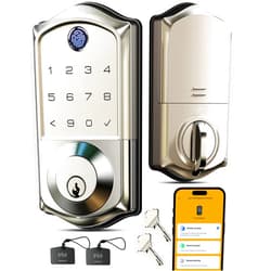 Veise VE017 Fingerprint Smart Door Lock, App Control, 8-in-1 Keyless Entry, Auto Lock, Emergency Power Port, Electronic Touchscreen Keypad, Biometric Smart Locks for Front Door, Satin Nickel