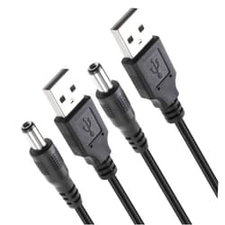 TENINYU USB 2.0 A Male to DC 5.5x2.1mm 5 Volt 24AWG DC Connector Charge Barrel Jack Power Cable Black, 3FT (Max 2.5 Ampere Power Cable, Center PIN Positive),2Pack