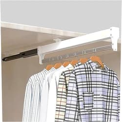 XGFXGF Pull Out Clothes Hanger Rod Heavy Duty Extendable Pull Out Closet Rod - Sliding Wardrobe Closet Rod, Adjustable 30-60cm Wardrobe Rail Clothes Rack, Extendable Clothes Rail With 2 Sliding Tra