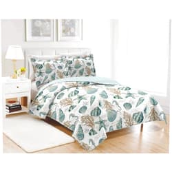 Oliven 3 Pieces Beach Shell Bedspread Queen Size Ocean Theme Seashell Conch Summer Quilt Lightweight Thin Reversible Conch Shell Hippocampus Starfish Coral Printed Coverlet Set Coastal Bedding-Blue White