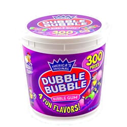 Tootsie Roll Dubble Bubble Gum - 300 Count Resealable Tub of Individually Wrapped Fruit and Bubble Gum - Original, Watermelon, Apple and Grape Flavors - Peanut and Gluten Free, 47.6 Ounce