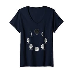 Aesthetic Phases Of The Moon Astronomy Gifts Womens Moon Phases Lunar Calendar Astronomy Binoculars Aesthetic V-Neck T-Shirt