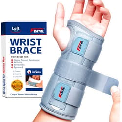 FEATOL Carpal Tunnel Wrist Brace Night Support- Pain Relief Tendonitis, Sprained，Arthritis, Carpal Tunnel Syndrome -Metal Splint Stabilizer With Hand Brace -FOR Sleeping Work Women Men -Left(S/M)