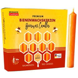 BRUBAKER 10% Beeswax Tree Candles - Pack of 20 - Honey Colored - 3¾ x ½ Inch (9.5 x 1.27cm) - Made in Europe - Pyramids, Carousels & Chimes
