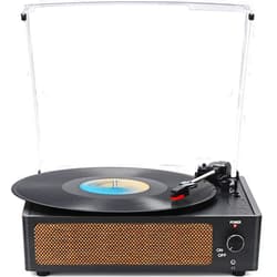 WOCKODER Vinyl Record Players Vintage Turntable for Vinyl Records with Speakers Belt-Driven Turntables Support 3-Speed, Bluetooth Wireless Playback, Headphone, AUX-in, RCA Line LP Vinyl Players Black