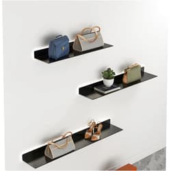 SHUICAO Wall Shelves Metal Wall Mounted Light-Emitting Shelves, Floating Wall Shelves with LED Warm Light, Lighted Display Stand for Multi-range Use (Color : Black, Size : 120x20CM)