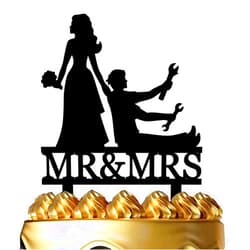 Ximoogoooz Funny Wedding Cake Topper - Bride Dragging Groom who is holding Repair Tools - Repairman Couple Cake Topper, Mr&Mrs Wedding Cake Topper (Repairman Couple)