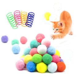 BaiKevin 30 Pcs Premium Silent Pom Pom Balls, Interactive Lightweight Pom Pom Balls, Assorted Colors Cat Balls (1.2 inches), with 4 Pcs Cat Spring Toy for Indoor Cat Kitten Playing Exercising