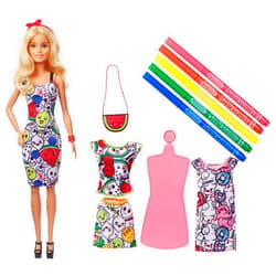 Barbie Crayola Color-in Fashions Doll and Fashions Set, Creative Art Fashion Toy with Doll, Washable Fashions, Scented Markers and Scented Purse, Gift for 5 Year Olds and Up